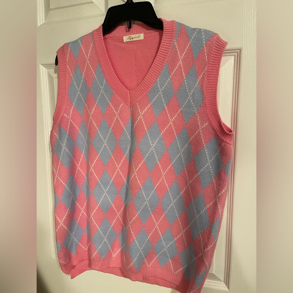 Women’s Pink and Blue Argyle Sweater Vest